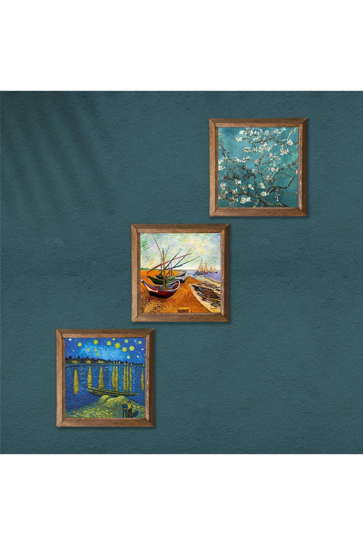 Van Gogh Stone Wall Painting Wooden Framed Wall Decor 3 Piece Painting Set Wall Art