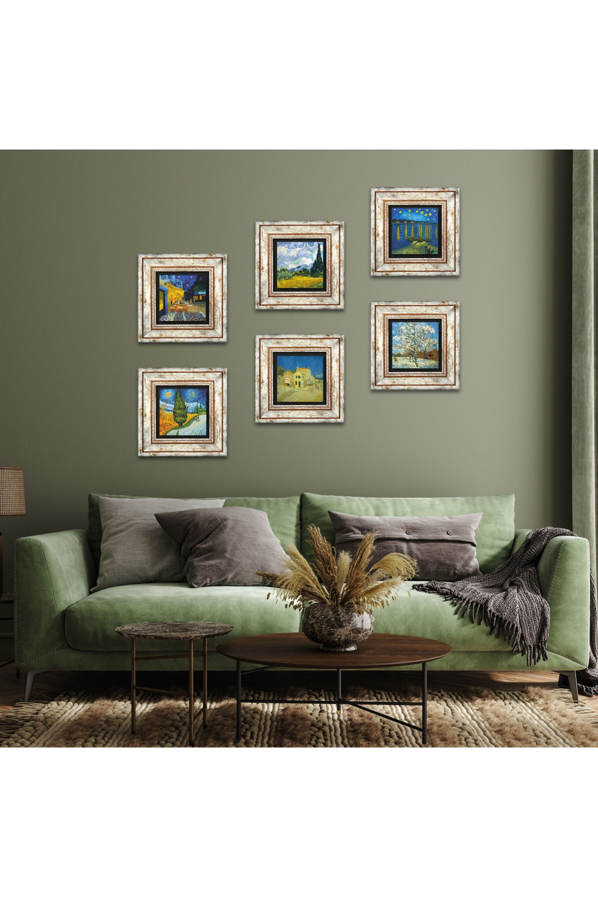 Van Gogh Taş Duvar Tablosu Çerçeveli Duvar Dekoru 6 Parça Tablo Seti Wall Art