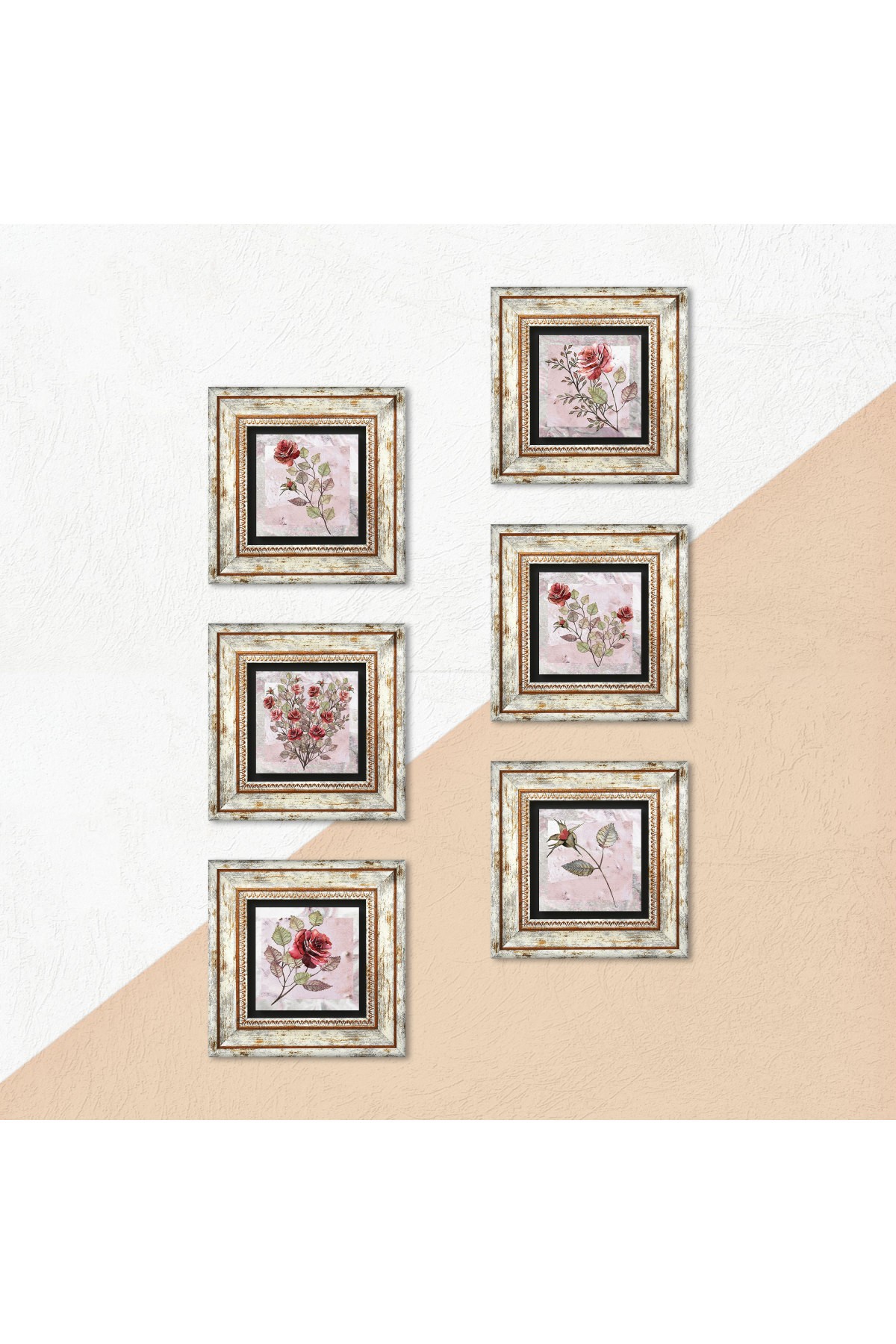 Rose Flower Stone Wall Painting Framed Wall Decor 6 Piece Painting Set Wall Art