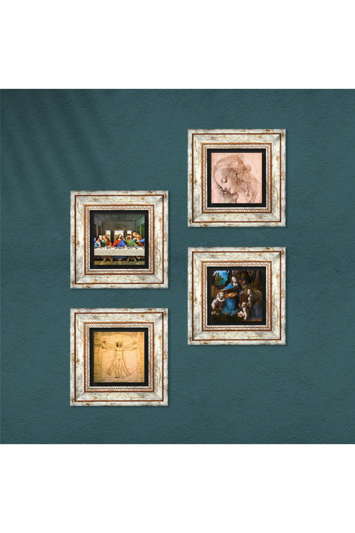 Leonardo da Vinci Stone Wall Painting Framed Wall Decor 4 Piece Painting Set Wall Art