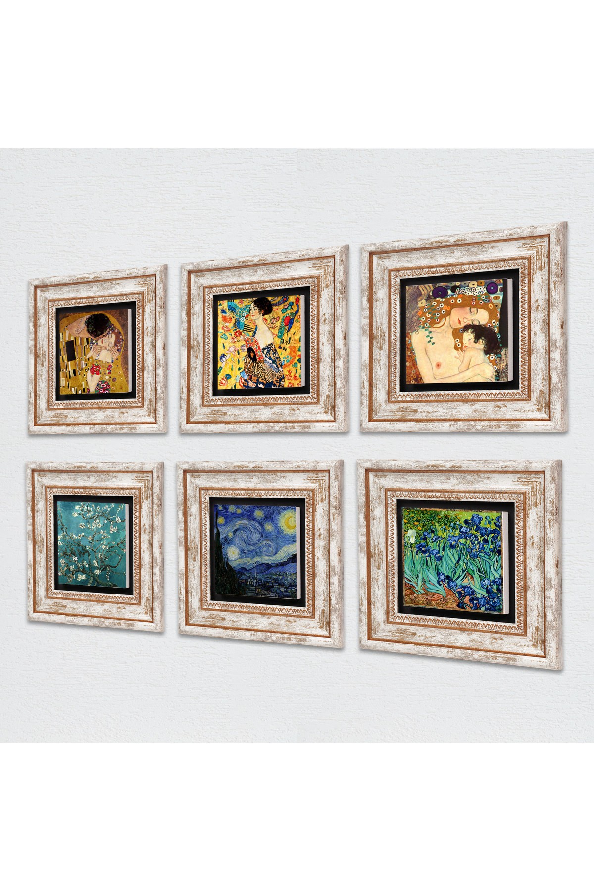 Gustav Klimt, Van Gogh Stone Wall Painting Framed Wall Decor 6 Piece Painting Set Wall Art