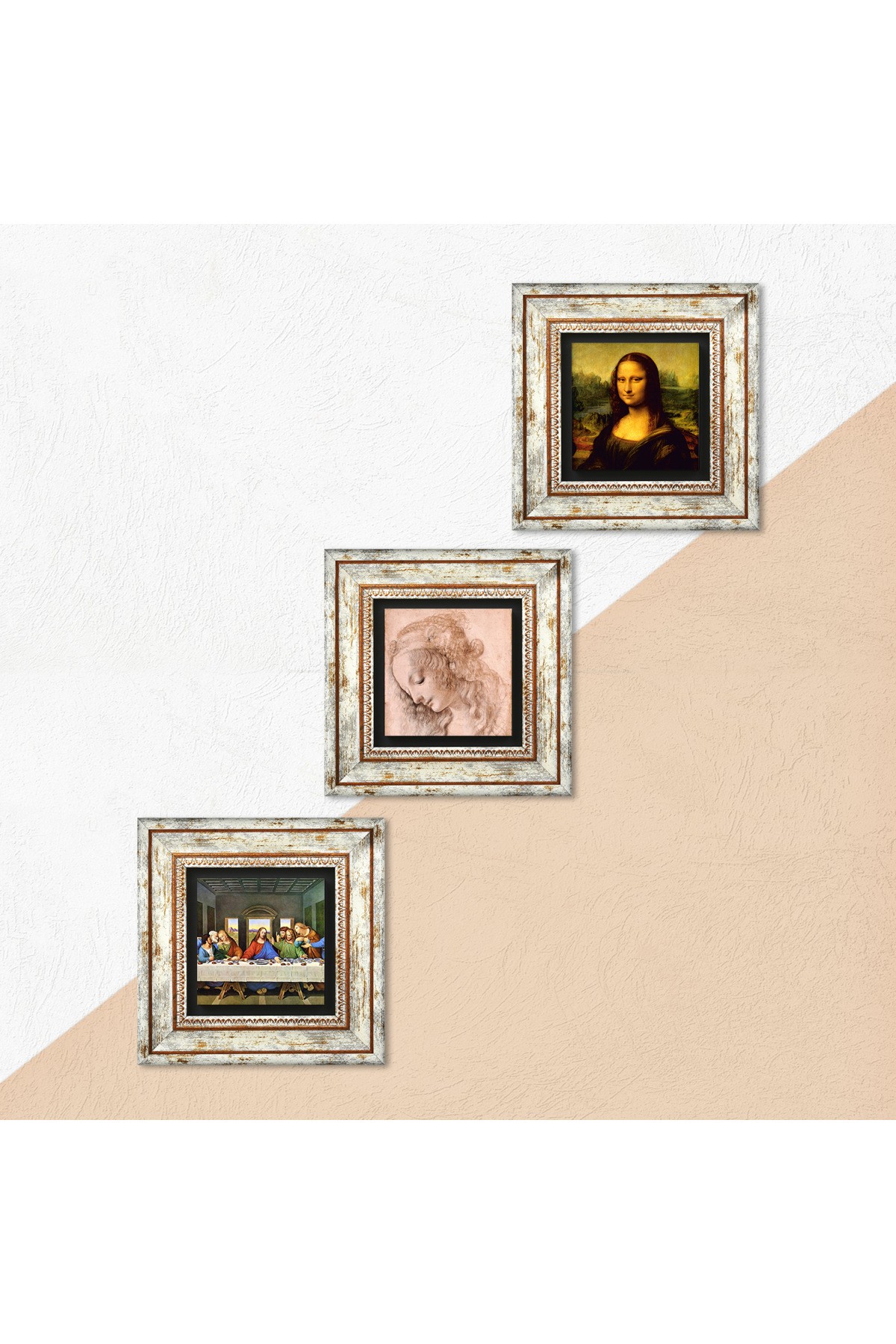 Leonardo da Vinci Stone Wall Painting Framed Wall Decor 3 Piece Painting Set Wall Art