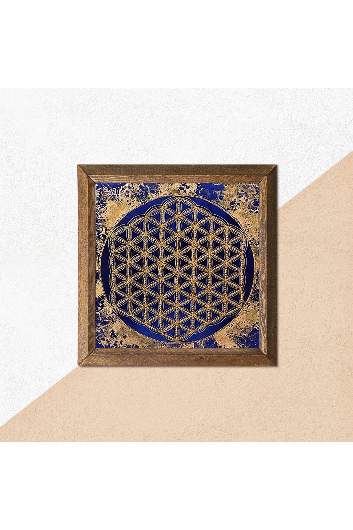 Flower of Life Stone Wall Painting Wooden Framed Wall Decoration Wall Art 25x25cm