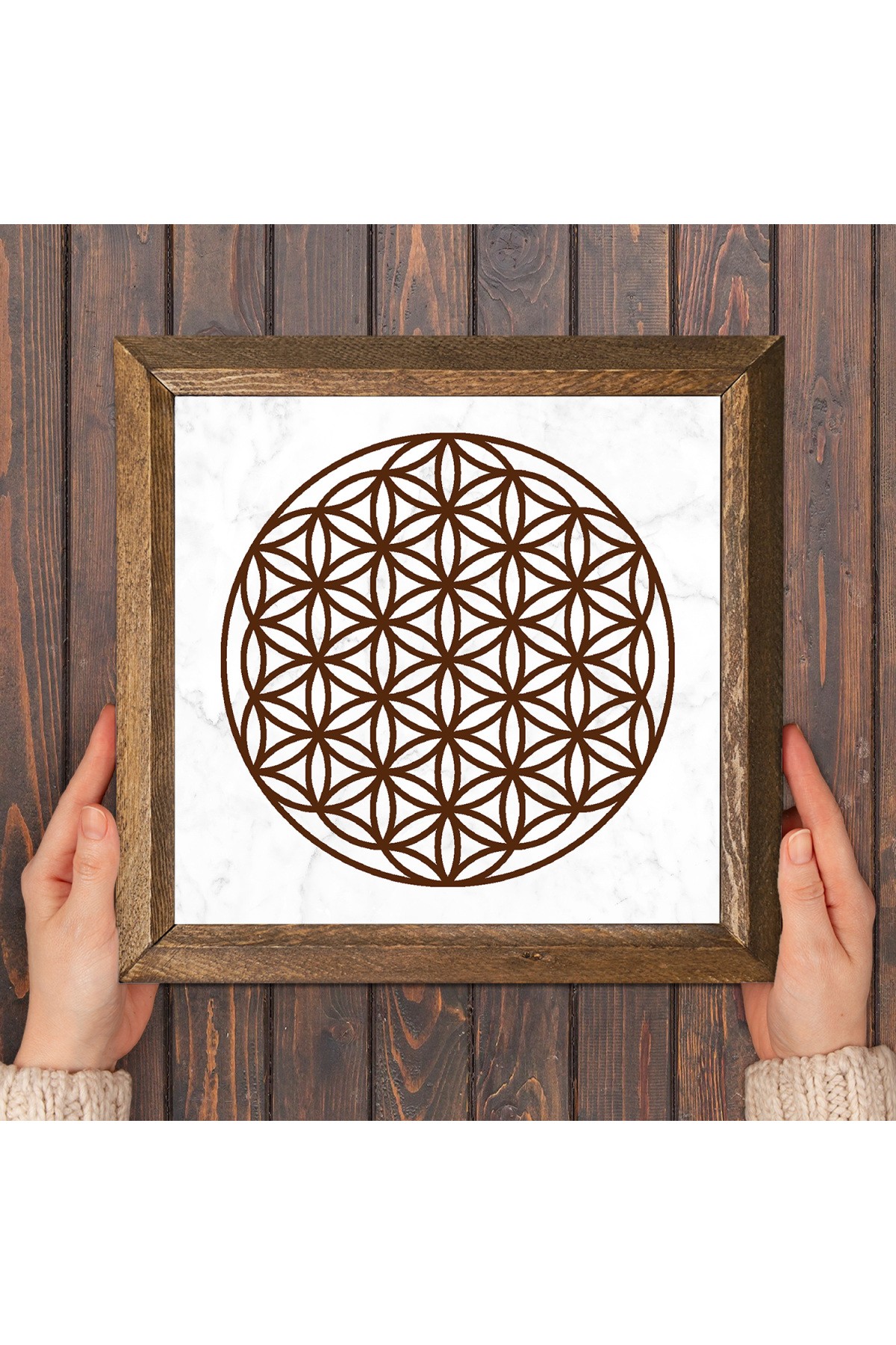 Flower of Life Stone Wall Painting Wooden Framed Wall Decoration Wall Art 25x25cm