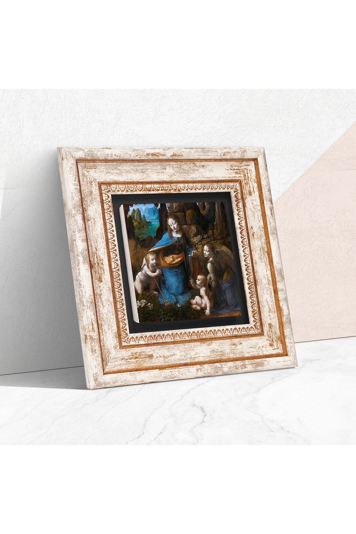 Leonardo da Vinci Virgin of the Rocks Stone Wall Painting Framed Wall Decor Wall Art