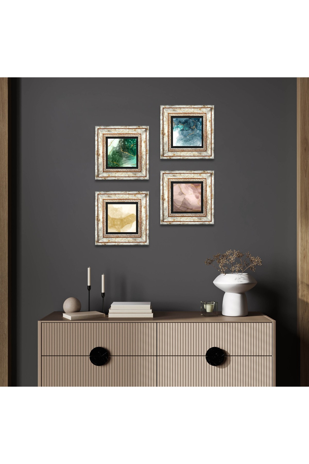 Abstract Art Stone Wall Painting Framed Wall Decor 4 Piece Painting Set Wall Art