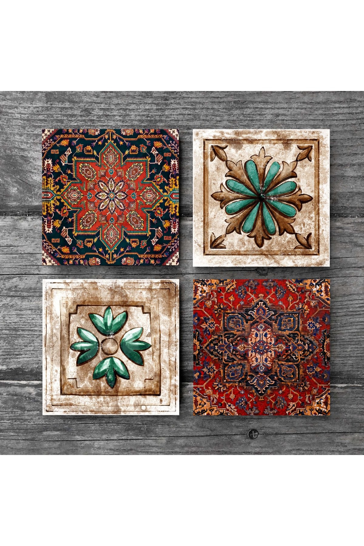 Pattern, Moroccan Patterned Vintage Stone Coasters Desktop Protective Coasters 4 Piece Set 10x10cm Stone Coasters