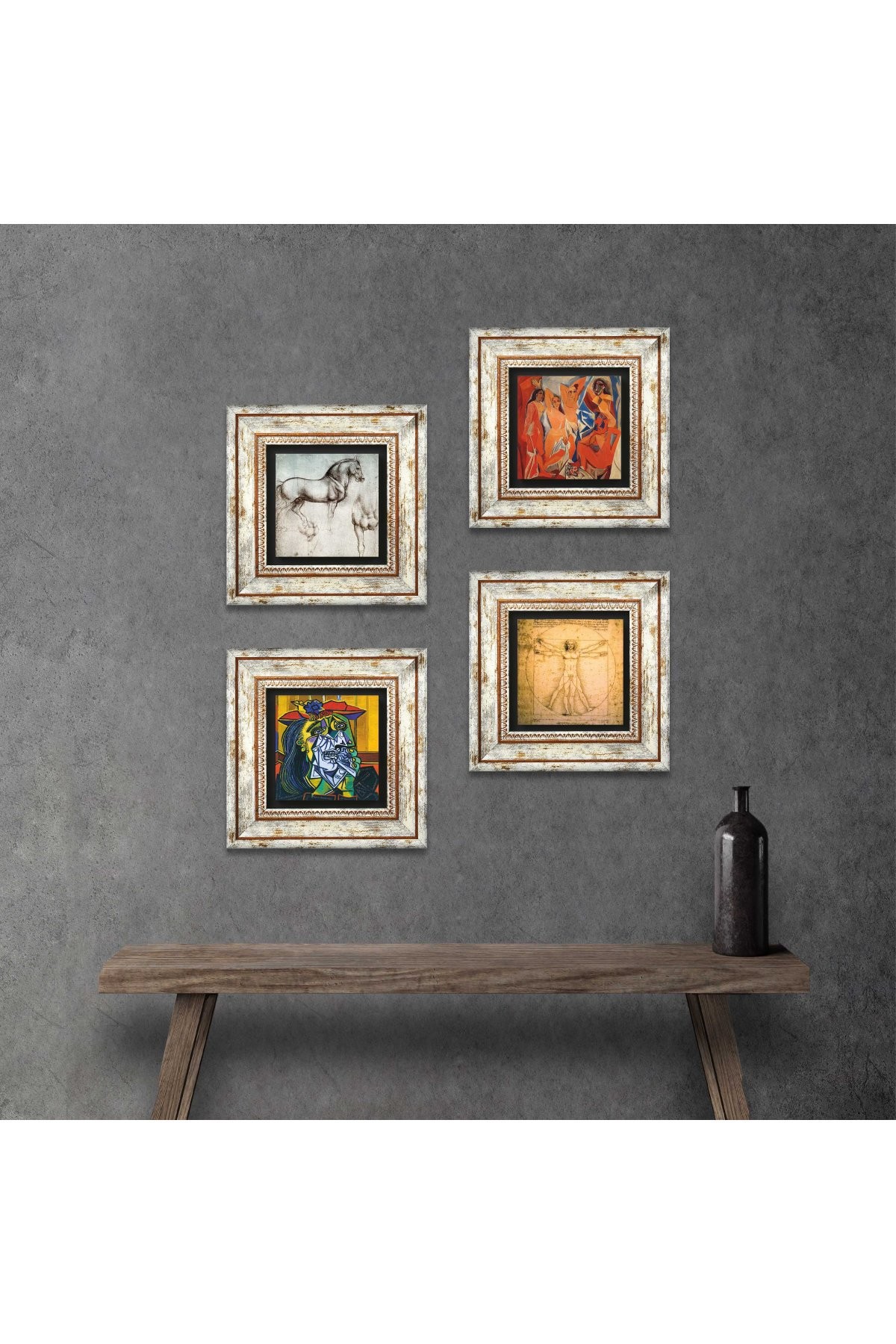 Picasso, Leonardo da Vinci Stone Wall Painting Framed Wall Decor 4 Piece Painting Set Wall Art