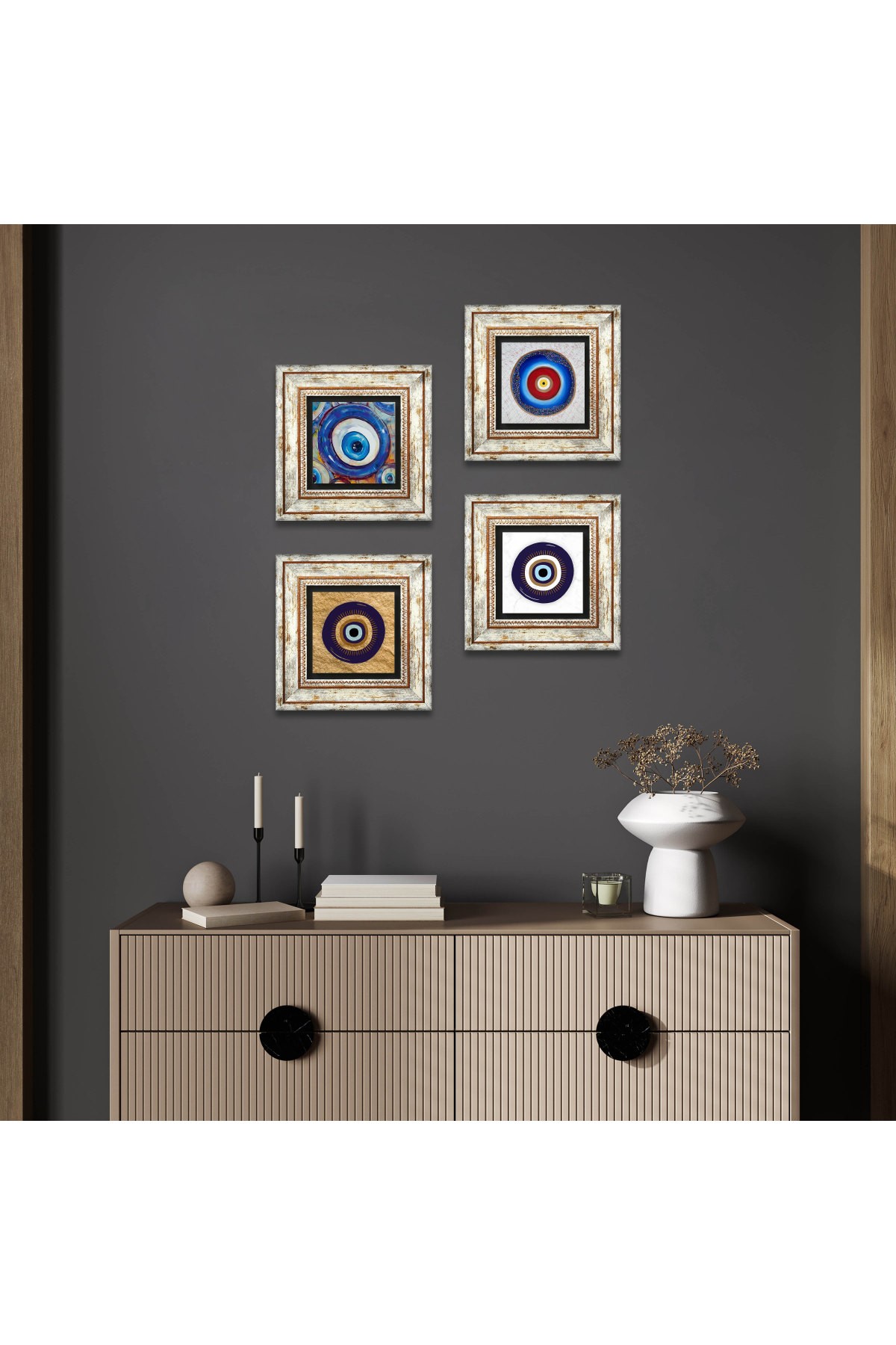 Evil Eye Stone Wall Painting Framed Wall Decor 4 Piece Painting Set Wall Art