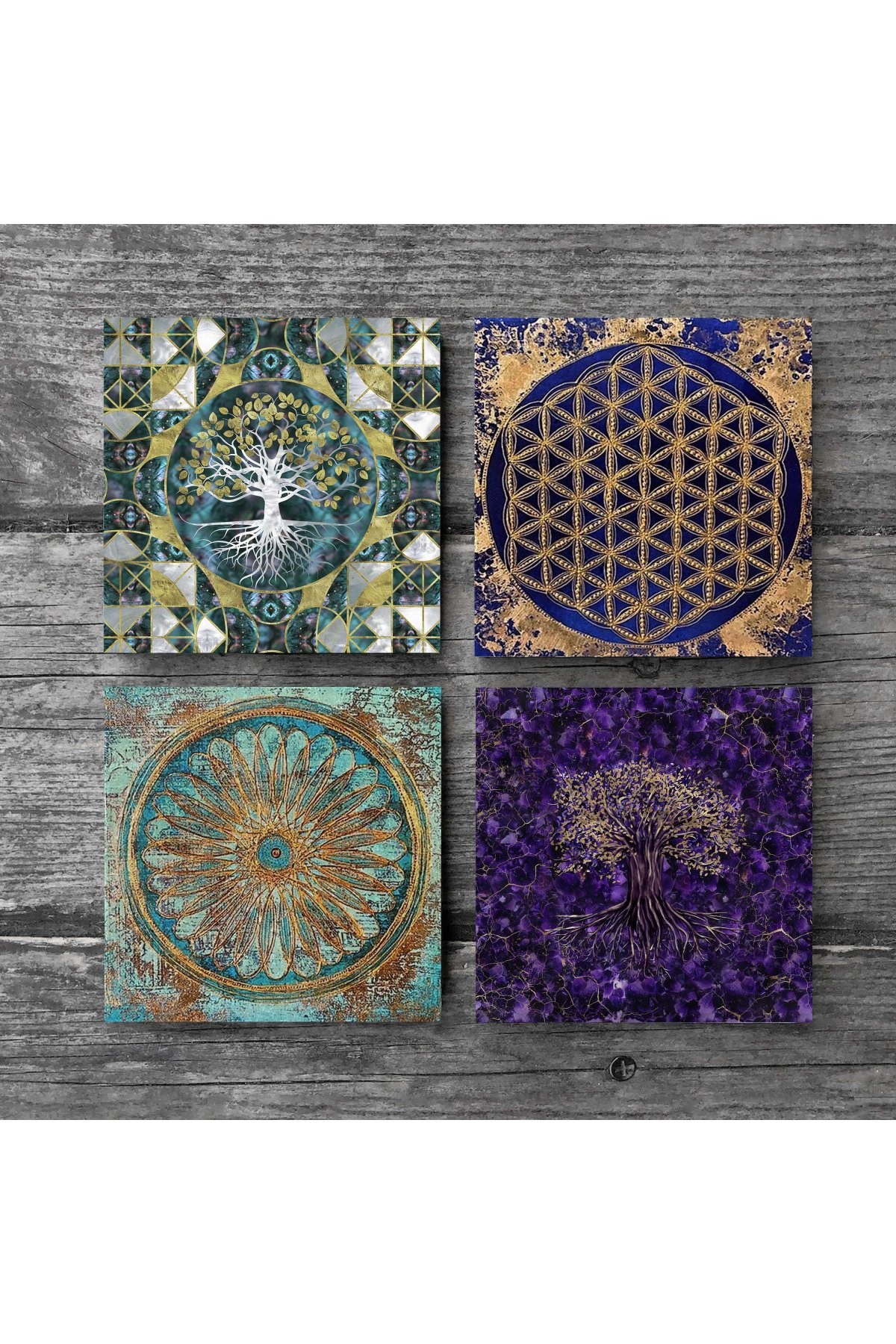 Tree of Life, Flower of Life Stone Coasters Desktop Protective Coasters 4 Piece Set 10x10cm Stone Coasters