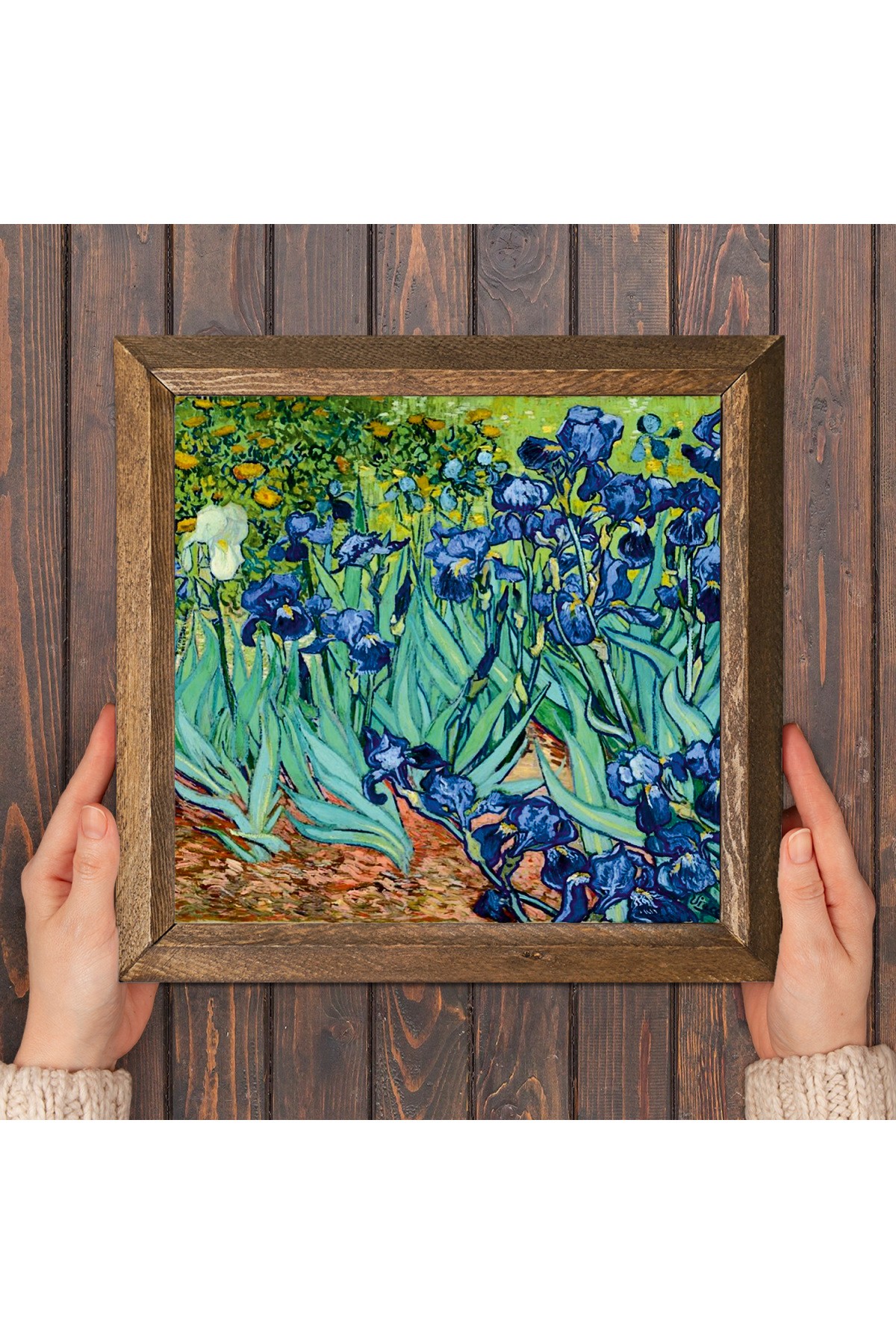 Vincent van Gogh Irises Stone Wall Painting Wooden Framed Wall Decor Wall Art 25x25cm