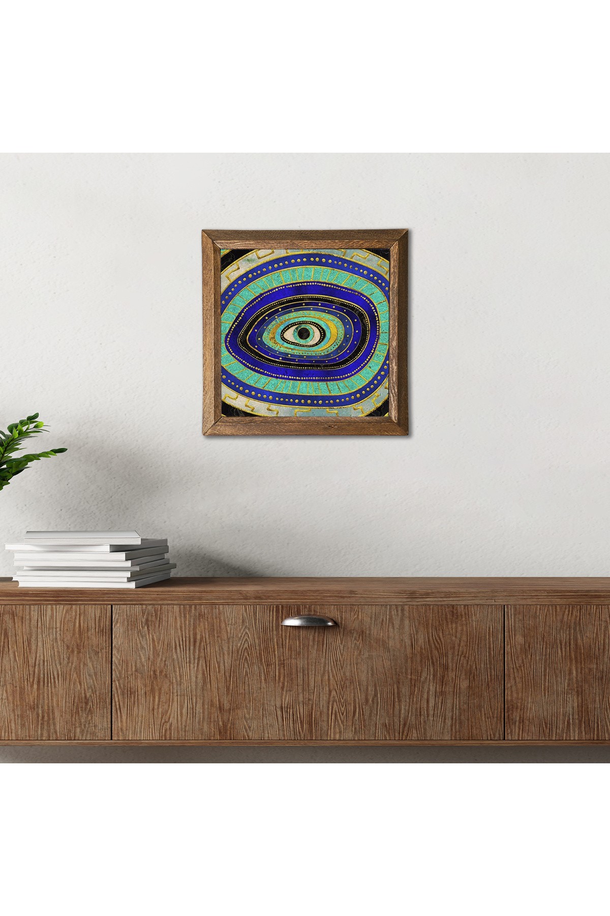 Evil Eye Stone Wall Painting Wooden Framed Wall Decor Wall Art 25x25cm