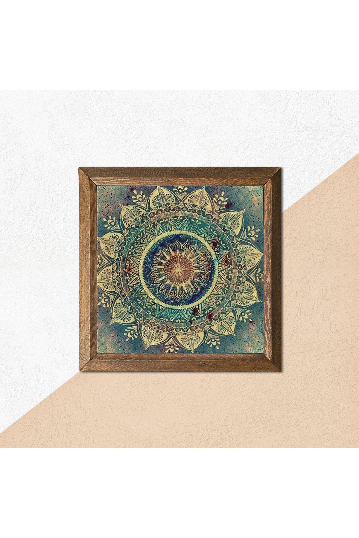 Mandala Taş Duvar Tablosu Ahşap Çerçeveli Duvar Dekoru Wall Art 25x25cm