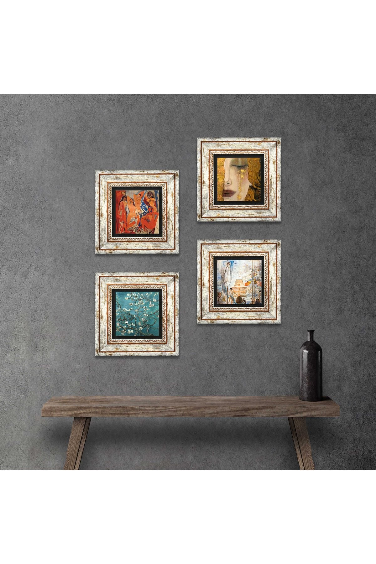 Salvador Dalí, Picasso, Van Gogh, Gustav Klimt Stone Wall Painting Framed Wall Decor 4 Piece Painting Set Wall Art