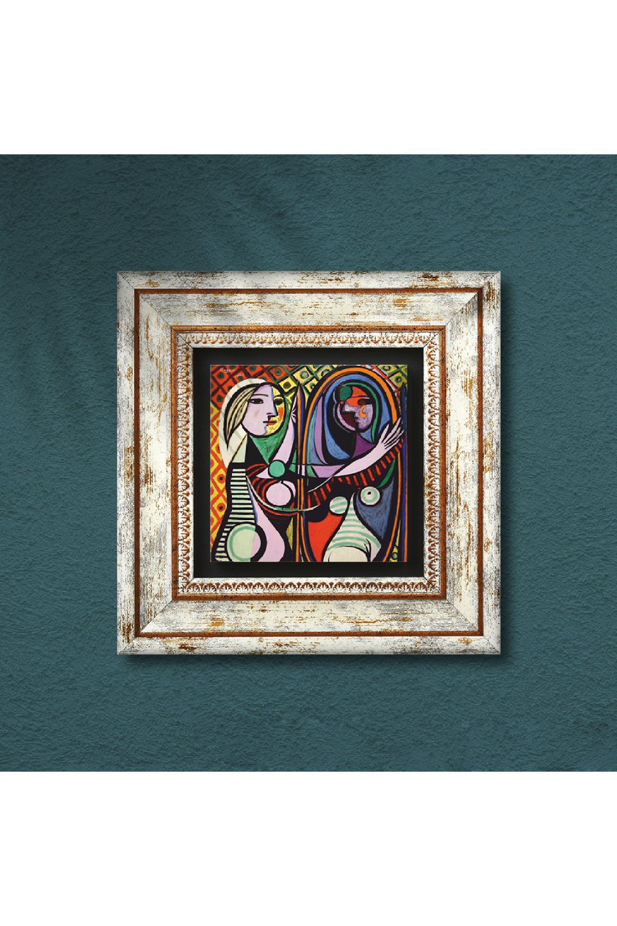 Picasso Girl in Front of a Mirror Stone Wall Painting Framed Wall Decoration Wall Art