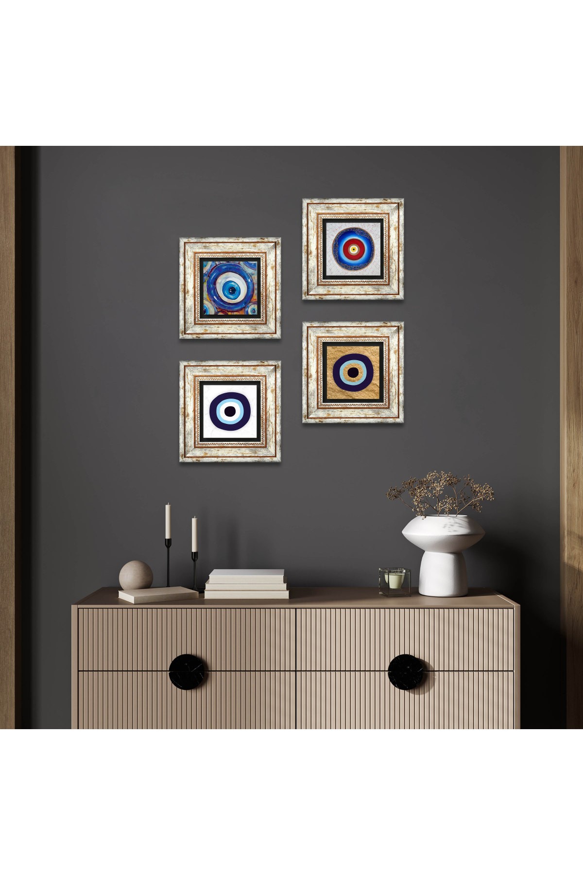 Evil Eye Stone Wall Painting Framed Wall Decor 4 Piece Painting Set Wall Art