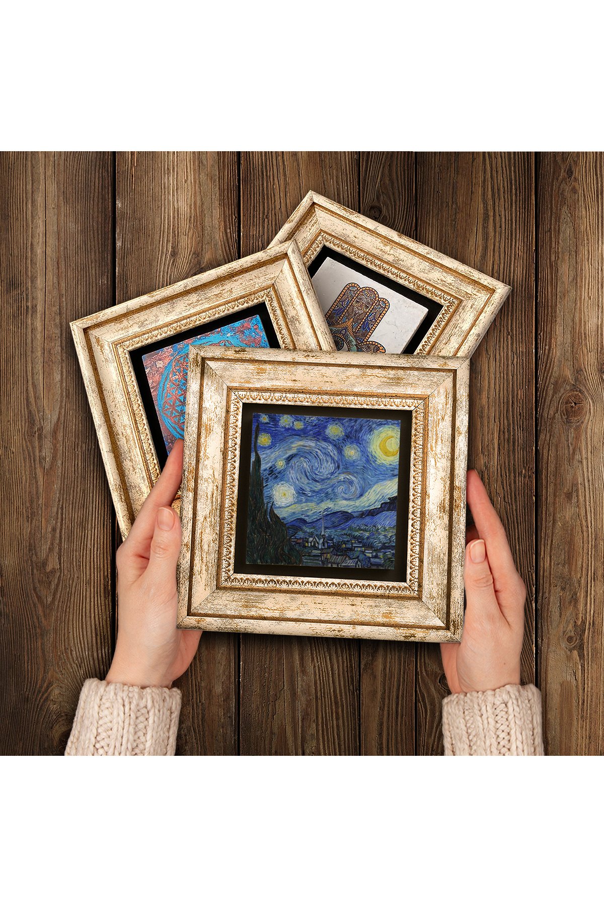 Van Gogh Stone Wall Painting Framed Wall Decor 3 Piece Painting Set Wall Art