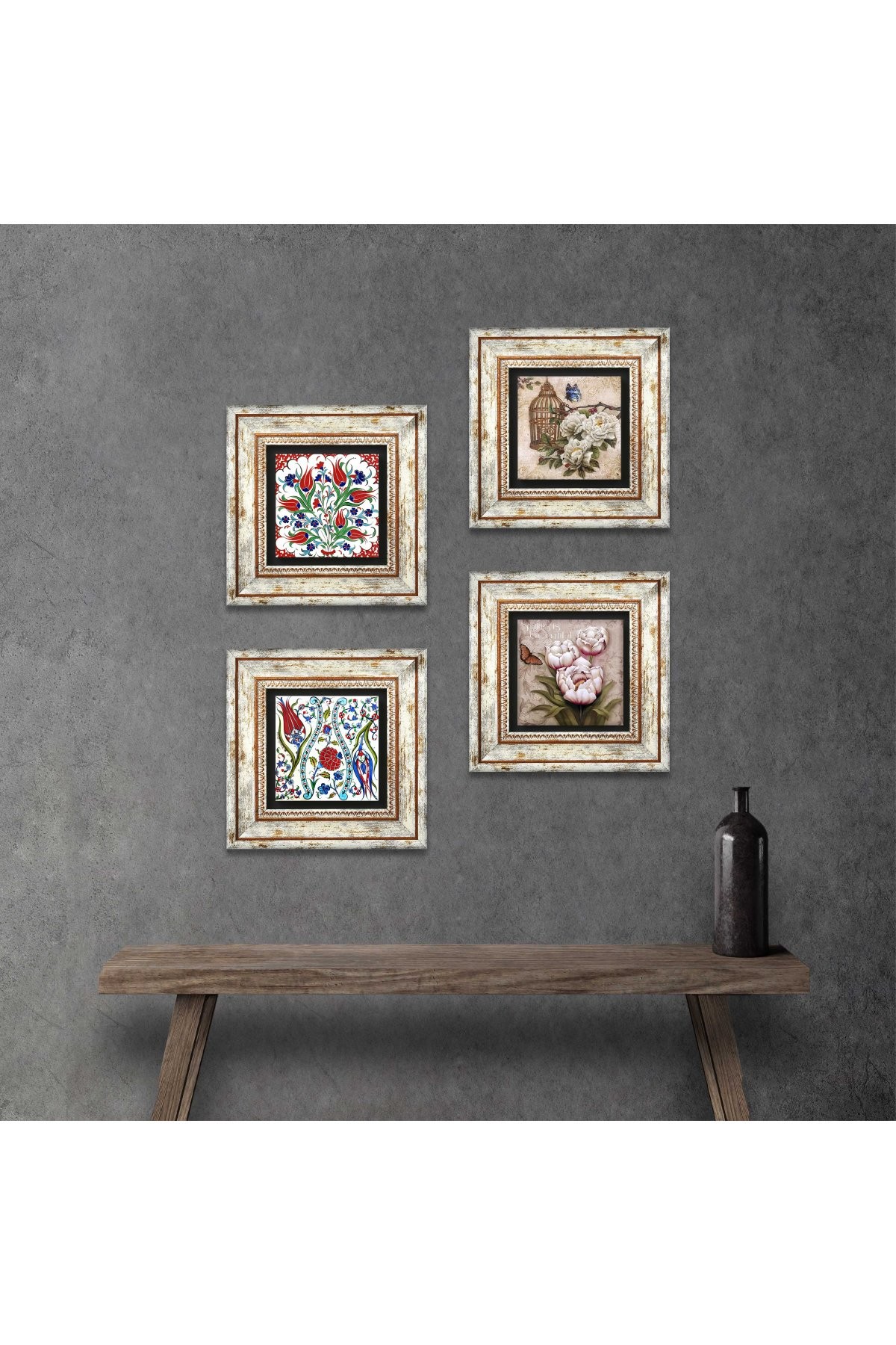 Tulip, Butterfly Flower Stone Wall Painting Framed Wall Decor 4 Piece Painting Set Wall Art