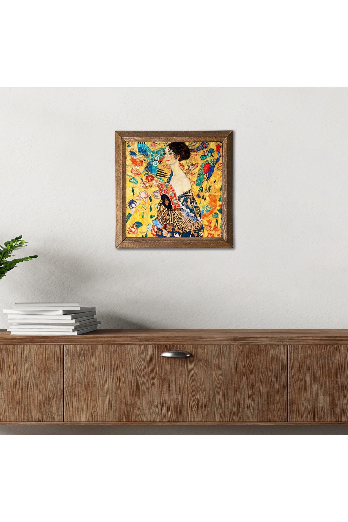 Gustav Klimt Woman with a Fan Stone Wall Painting Wooden Framed Wall Decor Wall Art 25x25cm