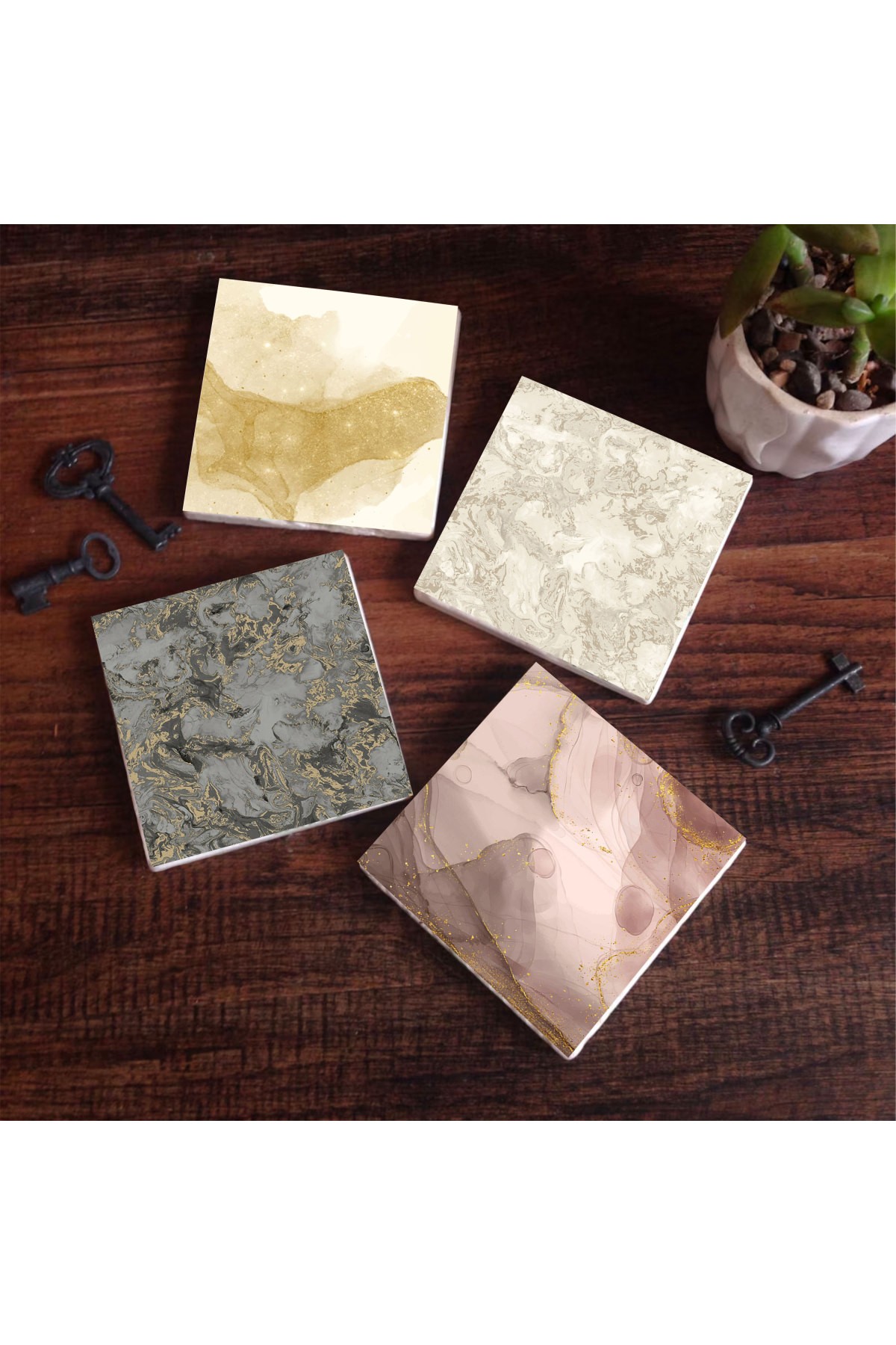 Abstract Art, Pattern Stone Coasters Desktop Protective Coasters 4 Piece Set 10x10cm Stone Coasters