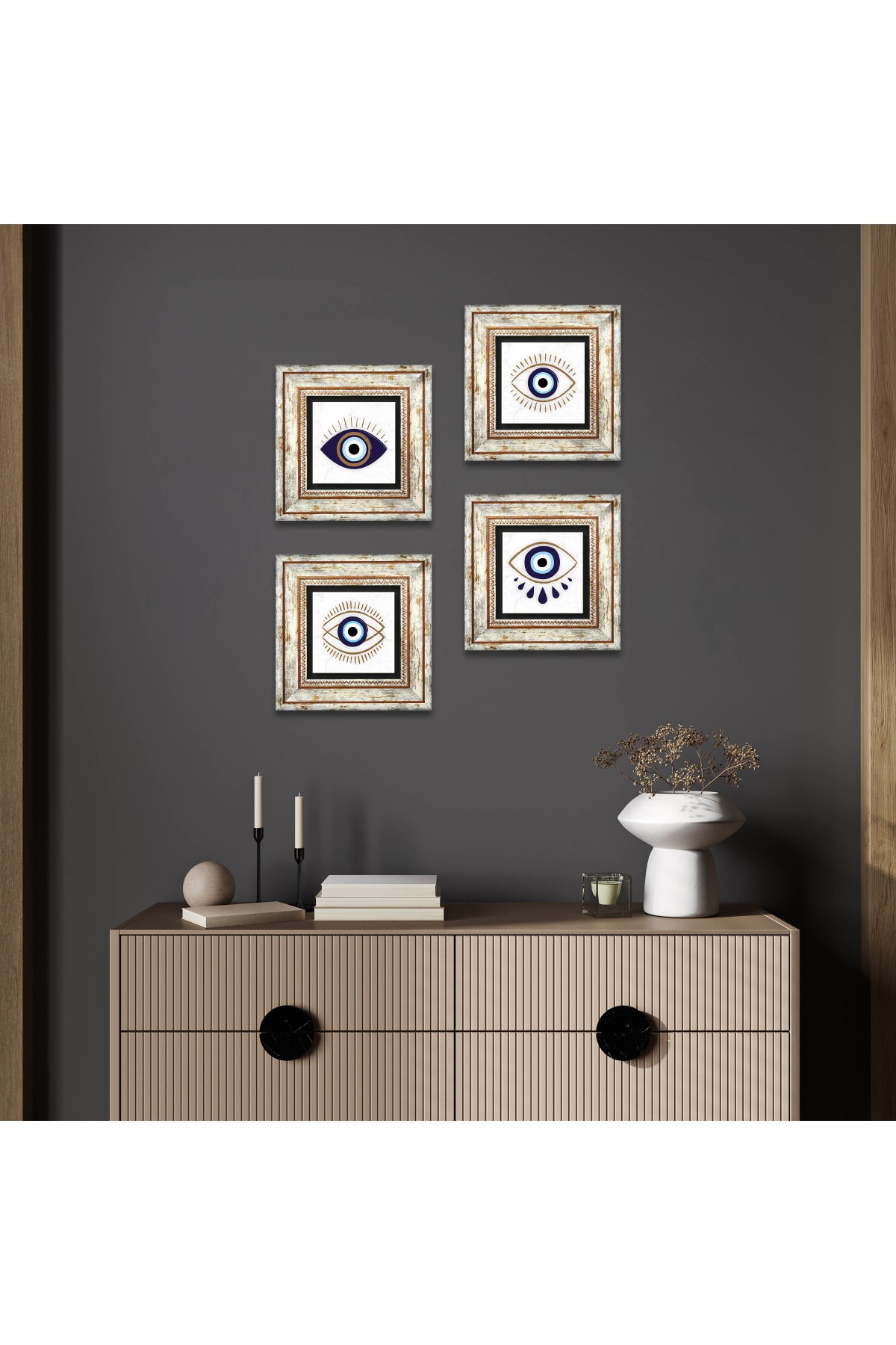 Evil Eye Stone Wall Painting Framed Wall Decor 4 Piece Painting Set Wall Art