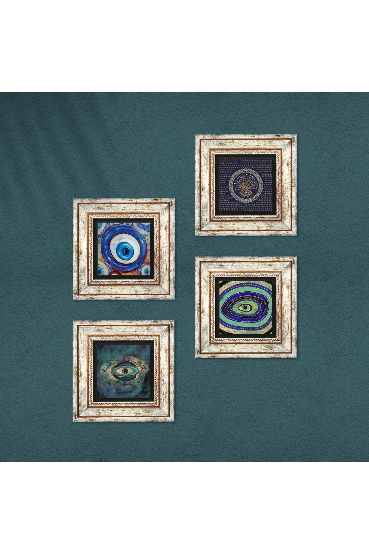 Evil Eye Stone Wall Painting Framed Wall Decor 4 Piece Painting Set Wall Art