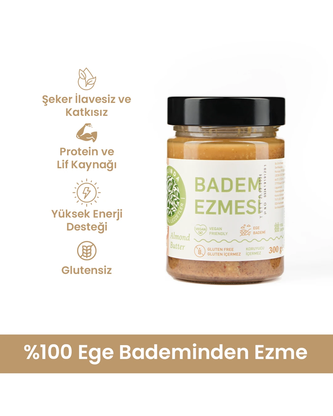 Badem Ezmesi 300 gr Şeker İlavesiz %100 Badem