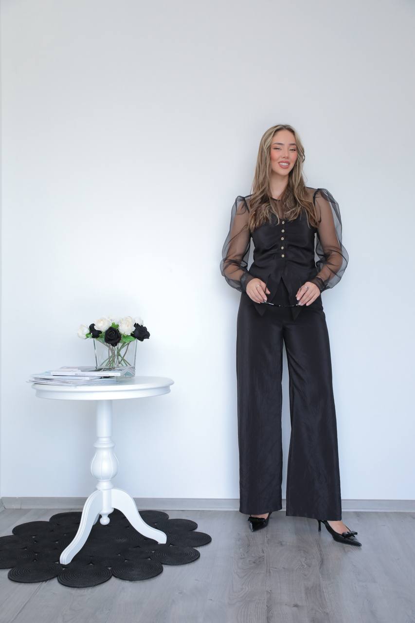 Kollar Şifon Takım Pantolon Beli Lastikli