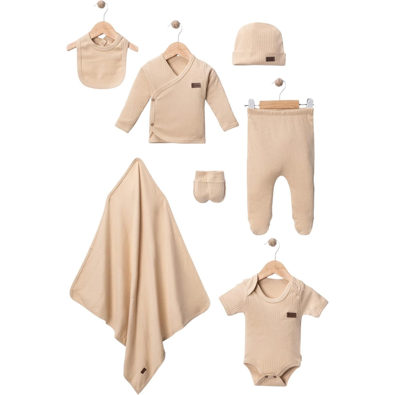 444782 RAPORLU DÜZ RENK 7'Lİ HASTANE ÇIKIŞI SETİ  - Kahve