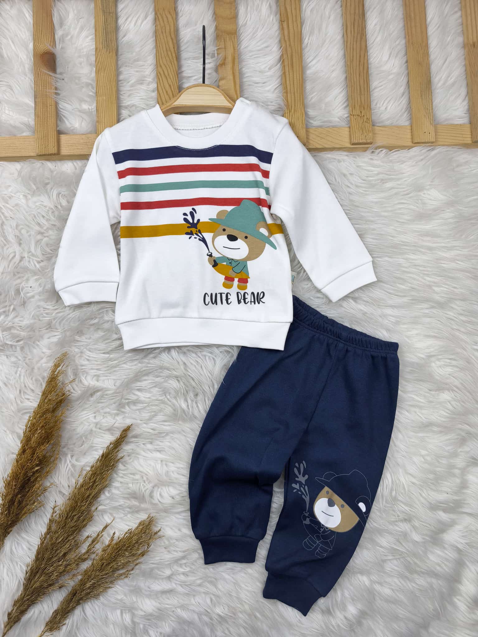 1949 CUTE BEAR ÇİZGİLİ MEVSİMLİK TAKIM  - Lacivert