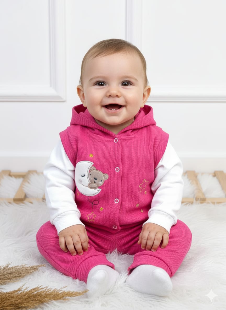 1915 KAŞKORSE KAPŞONLU YELEKLİ KIŞLIKM TAKIM  - Fuşya