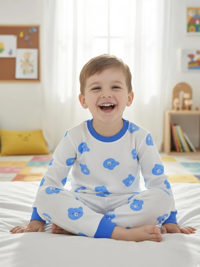 1946 AYICIK KAFA DESEN PİJAMA TAKIMI  - Mavi