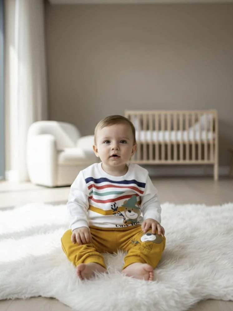 1949 CUTE BEAR ÇİZGİLİ MEVSİMLİK TAKIM  - Sarı