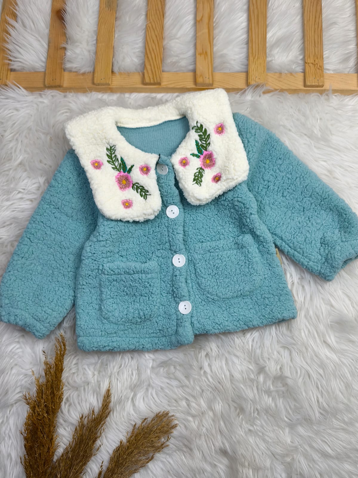 2587 YAKA NAKIŞ DETAYLI WELSOFT HIRKA  - Yeşil