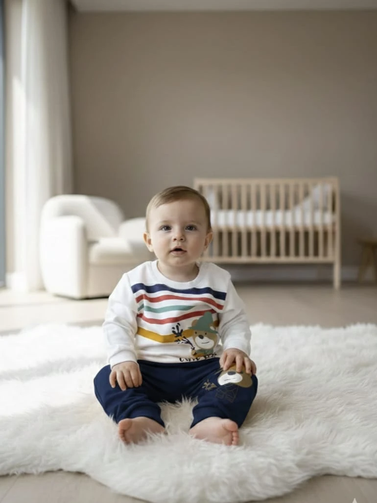 1949 CUTE BEAR ÇİZGİLİ MEVSİMLİK TAKIM  - Lacivert