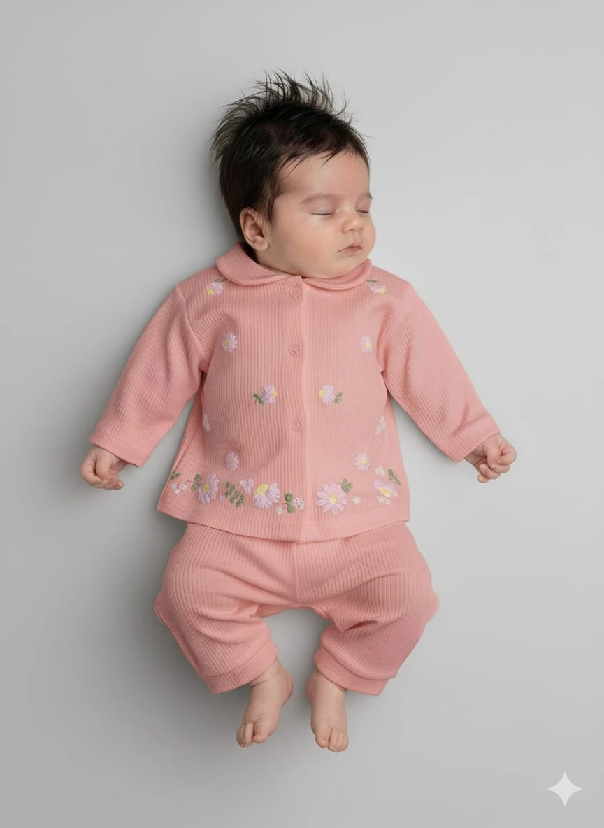 1927 BEBE YAKA PAPATYA DESEN ÖNDEN ÇITÇITLI TAKIM  - Somon