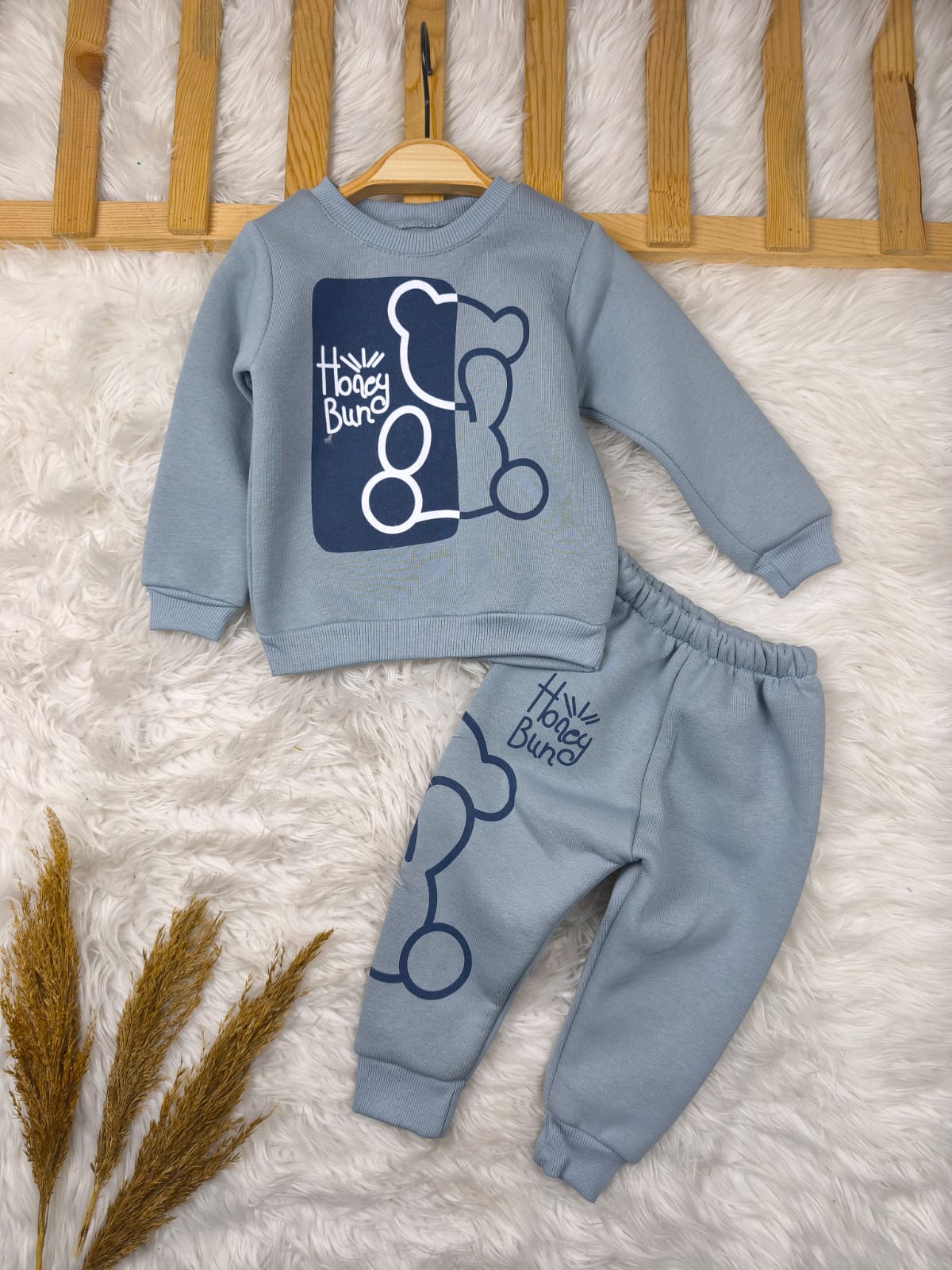 1925 HONEY BUN YAZILI 3 İP KIŞLIK TAKIM  - Gri