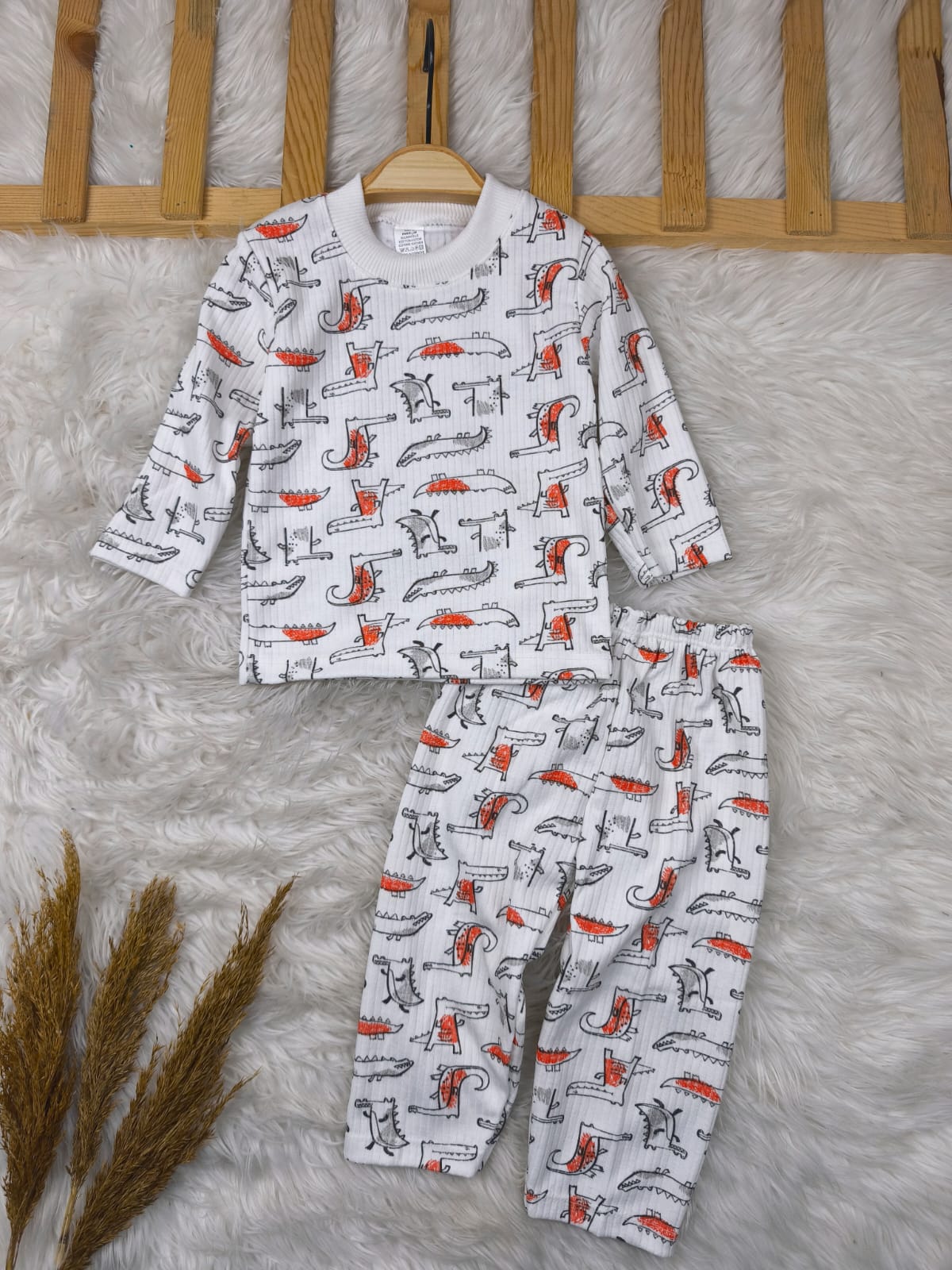 1009 DİNO DESEN PİJAMA TAKIMI  - Turuncu