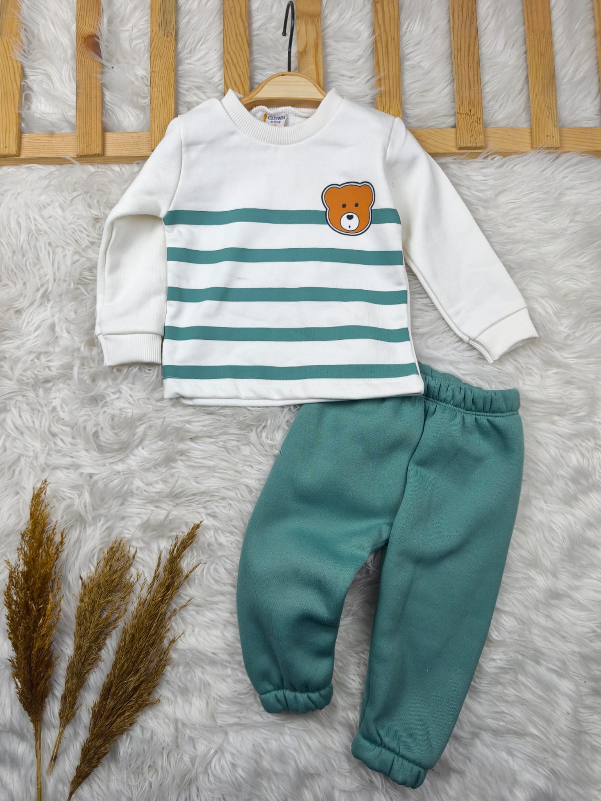 1929 ÇİZGİLİ AYICIK 3 İP PENYE TAKIM  - Yeşil