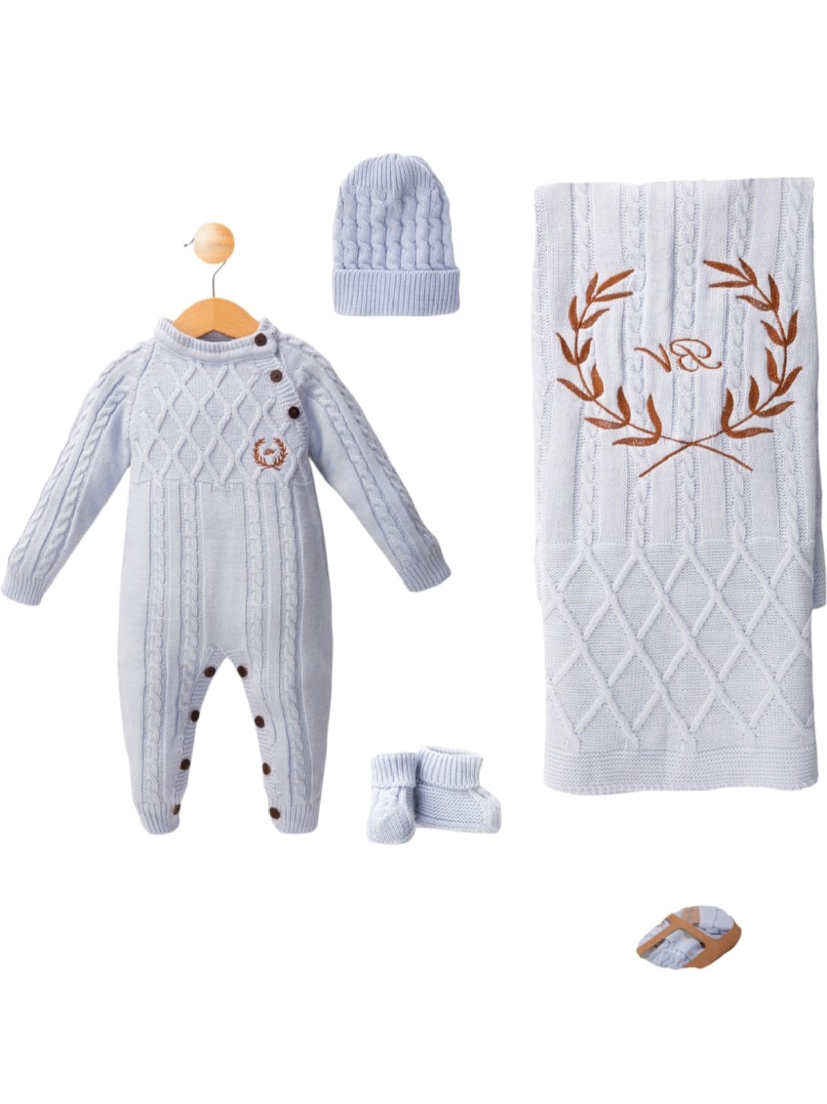 437717 ERKEK BEBEK BV ÇELENK NAKIŞLI TRİKO TULUMLU SET  - Mavi