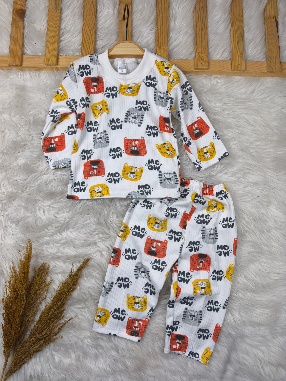 1008 MEOW YAZILI PİJAMA TAKIMI  - Turuncu