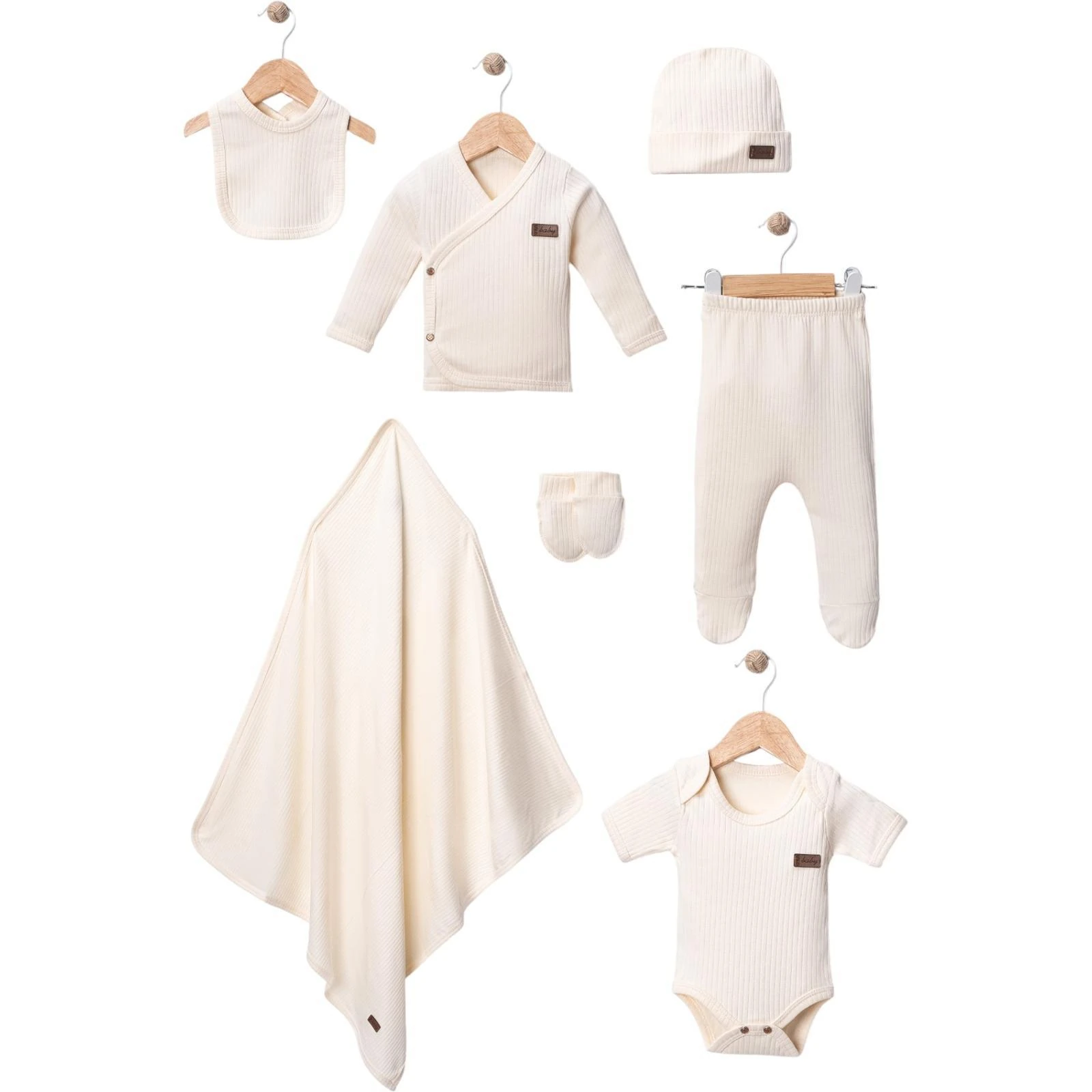 444782 RAPORLU DÜZ RENK 7'Lİ HASTANE ÇIKIŞI SETİ  - bej