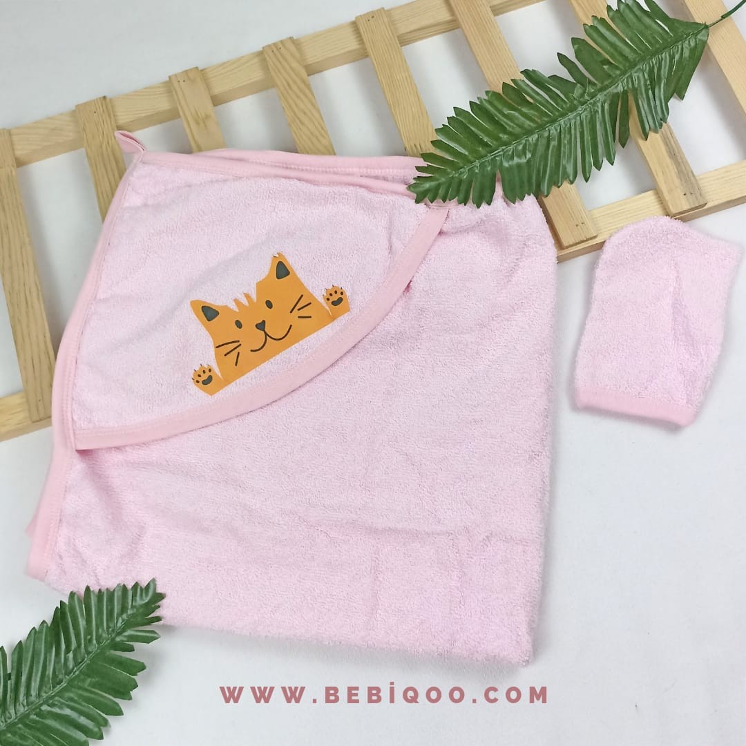 Kedi Baskılı Bebek Banyo Havlusu 75*75 cm 