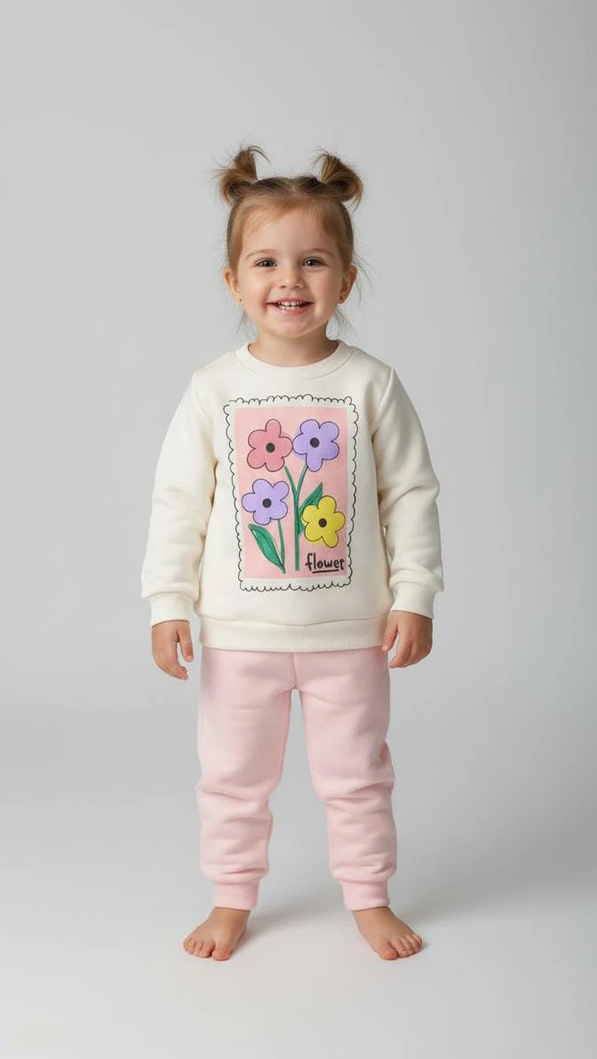 1926 FLOWER ÇİÇEK 3 İP KIŞLIK TAKIM  - Somon