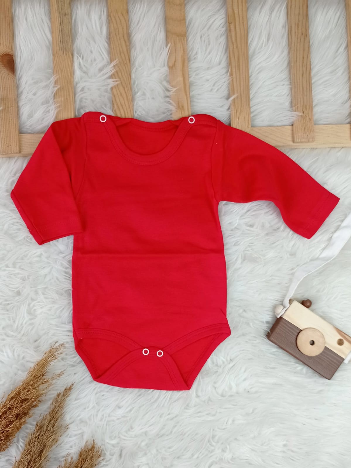 2563 UZUN KOL DÜZ RENK ÇITÇITLI BODY  - Kırmızı