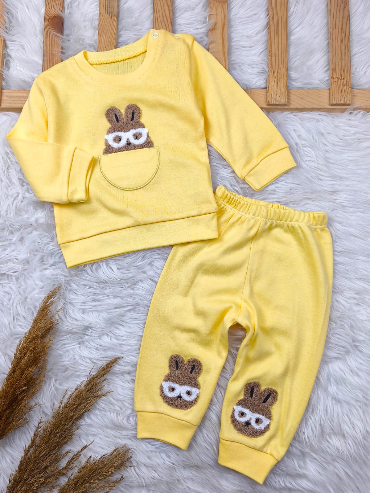 1944 GÖZLÜKLÜ TAVŞAN PUNCH NAKIŞLI TAKIM - Sarı