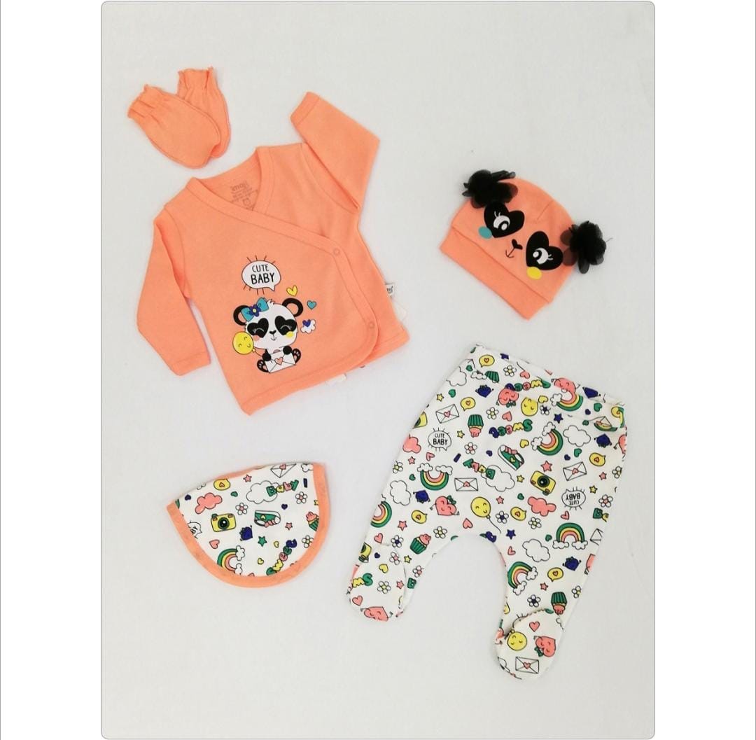 ZBN-2432 Kız Gökkuşağı Panda 5'li Hastane Çıkışı Seti