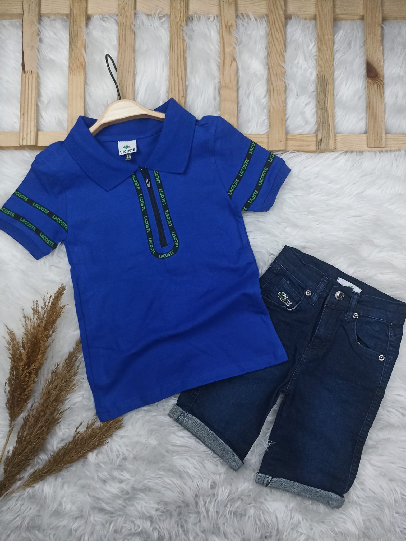 9178 LOCOST POLO YAKA KOT ŞORTLU TAKIM  - Saks mavi