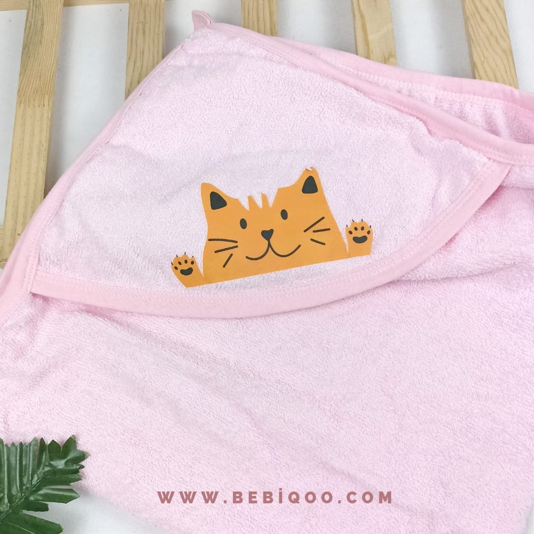 Kedi Baskılı Bebek Banyo Havlusu 75*75 cm 