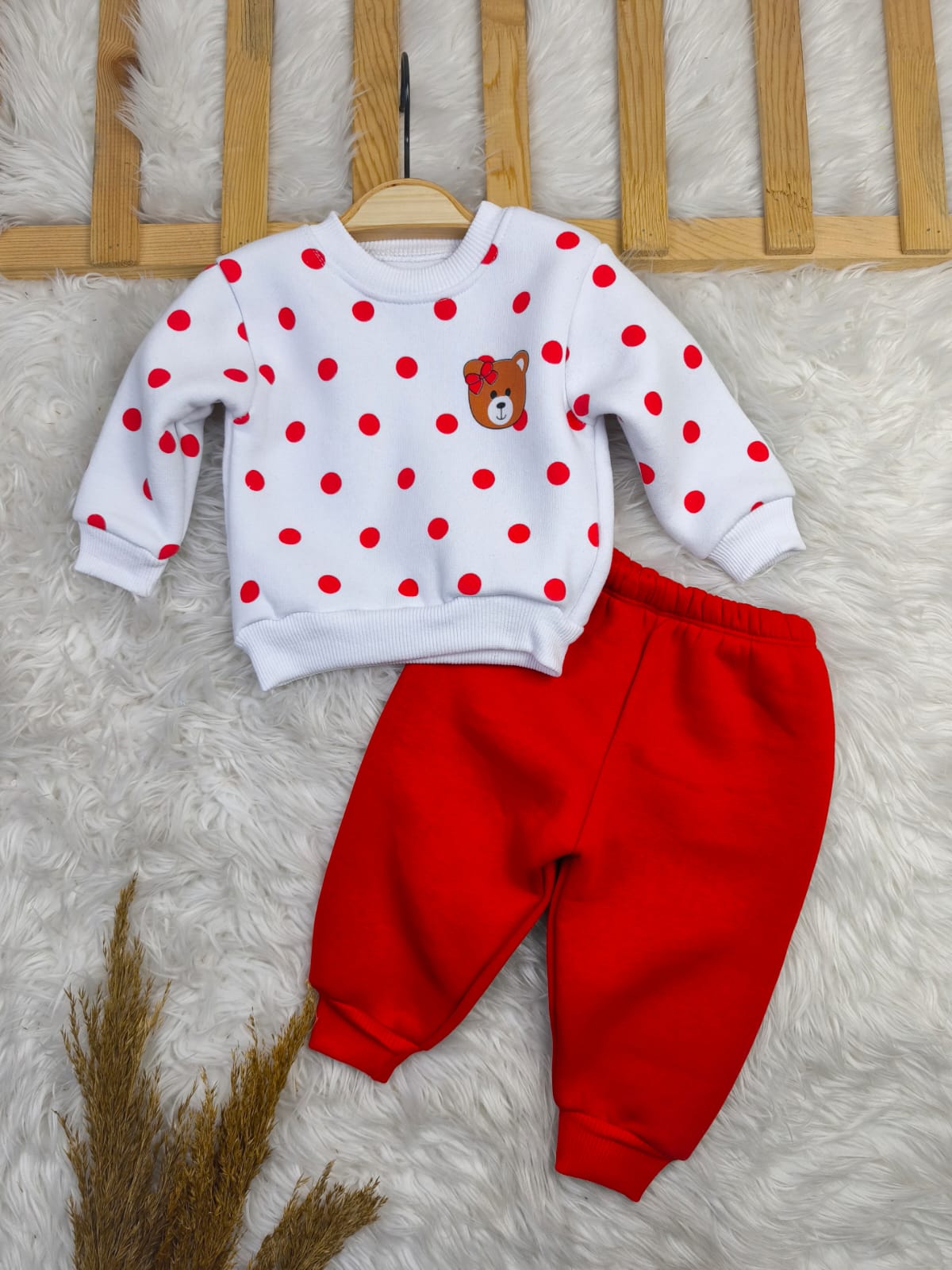 1917 PUANLI AYICIK 3 İP ŞARDONLU KIŞLIK TAKIM  - Kırmızı